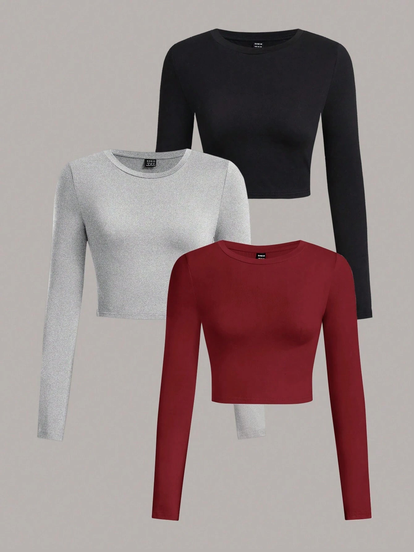 SHEIN Ezwear Multi-Pack Women Versatile Casual Simple Long Sleeve T-Shirt Valentine Day