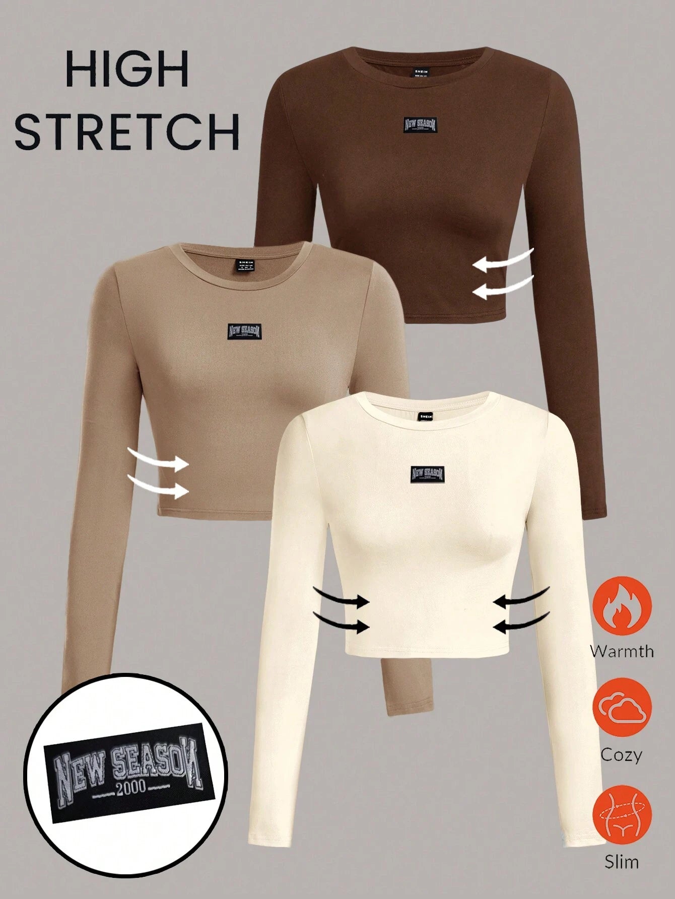 SHEIN Ezwear Multi-Pack Women Versatile Casual Simple Long Sleeve T-Shirt Valentine Day