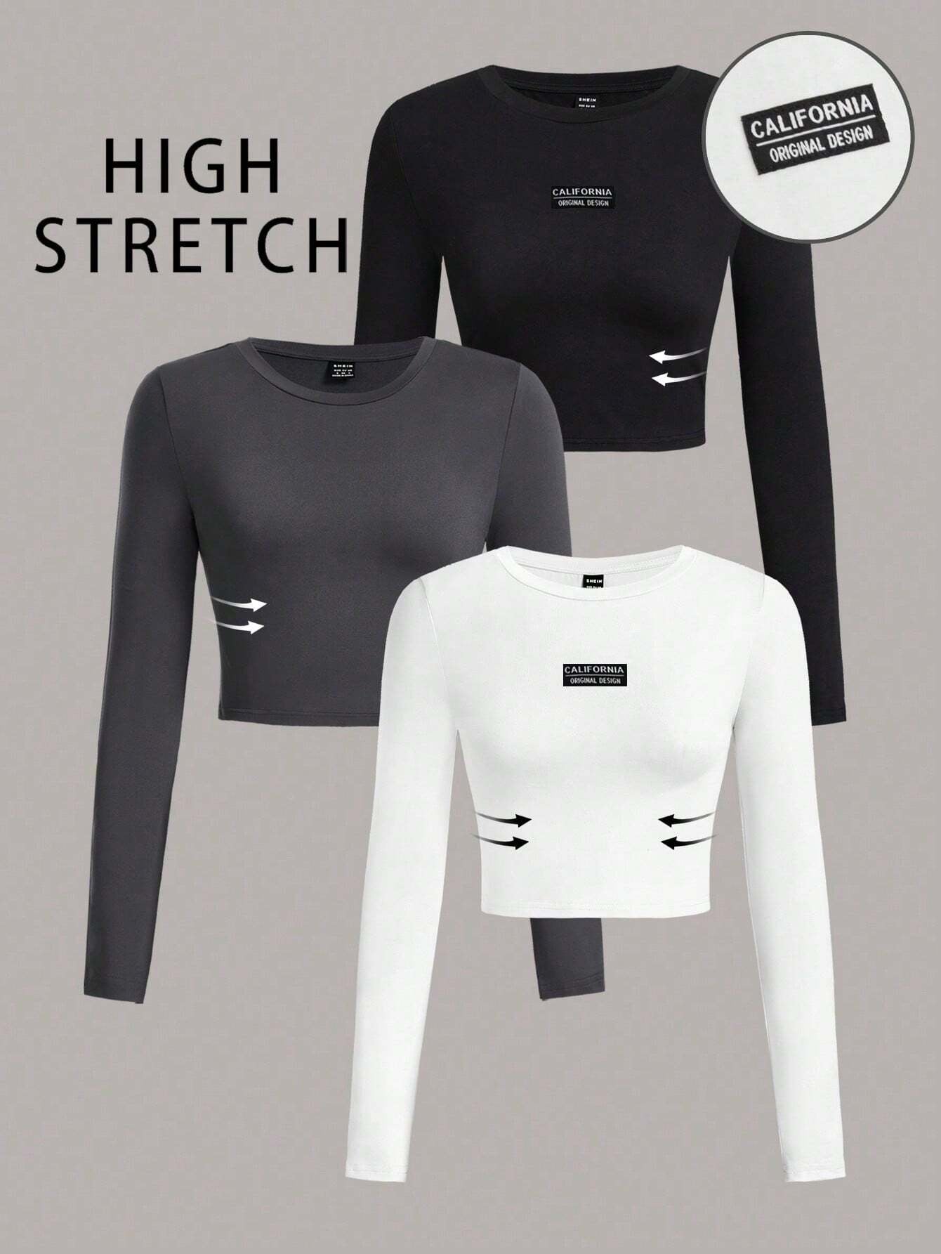 SHEIN Ezwear Multi-Pack Women Versatile Casual Simple Long Sleeve T-Shirt Valentine Day