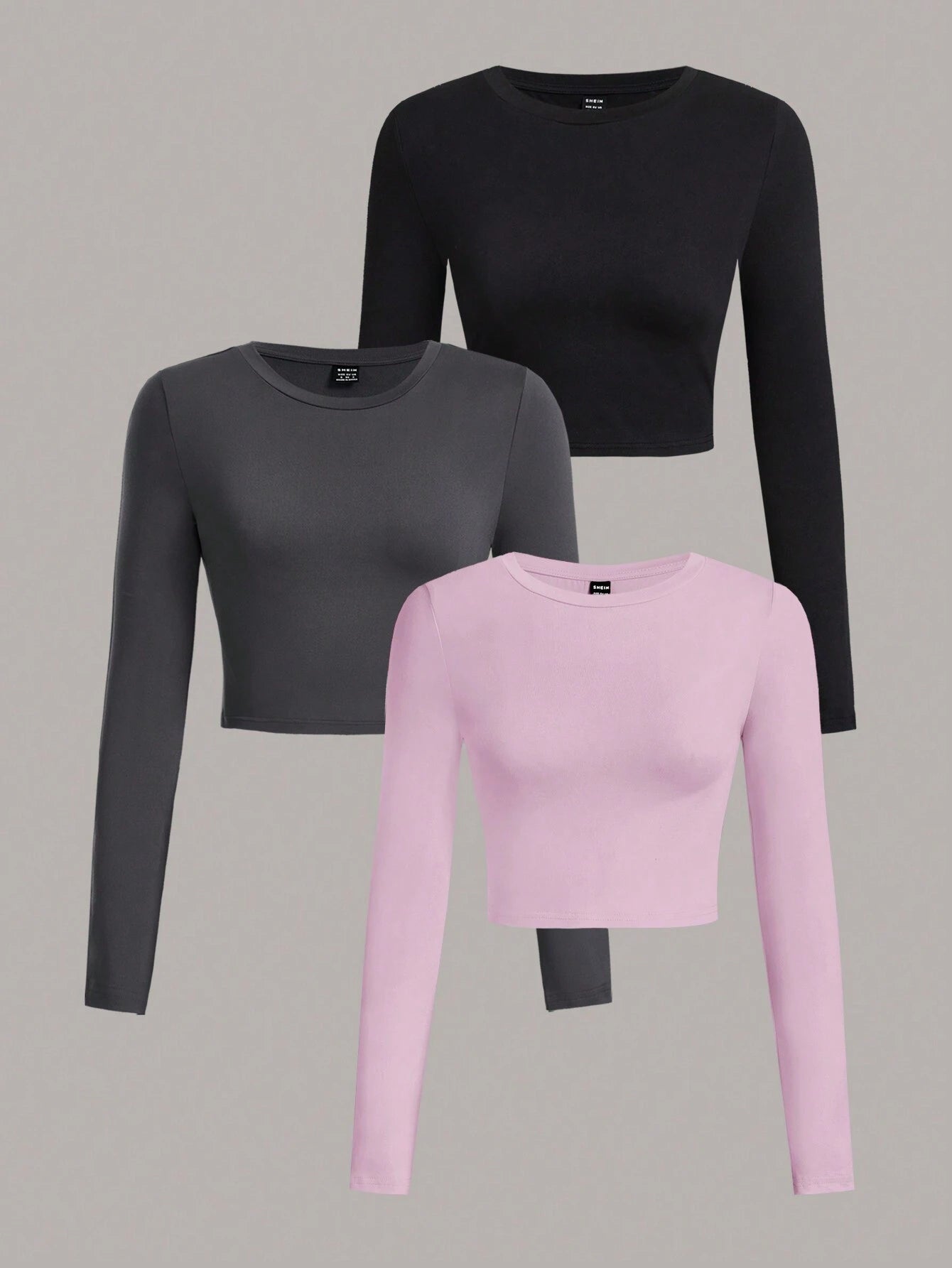 SHEIN Ezwear Multi-Pack Women Versatile Casual Simple Long Sleeve T-Shirt Valentine Day