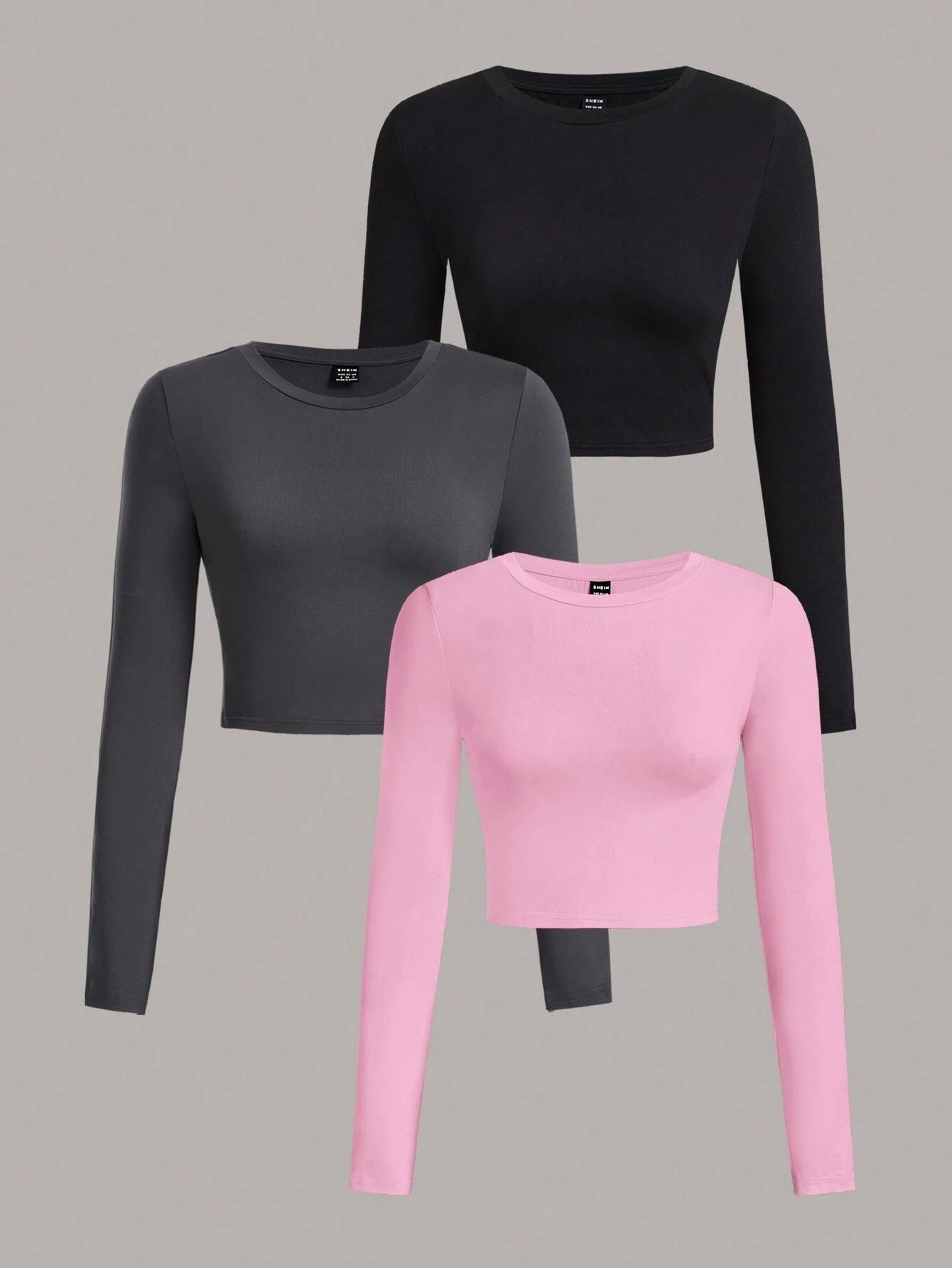 SHEIN Ezwear Multi-Pack Women Versatile Casual Simple Long Sleeve T-Shirt Valentine Day