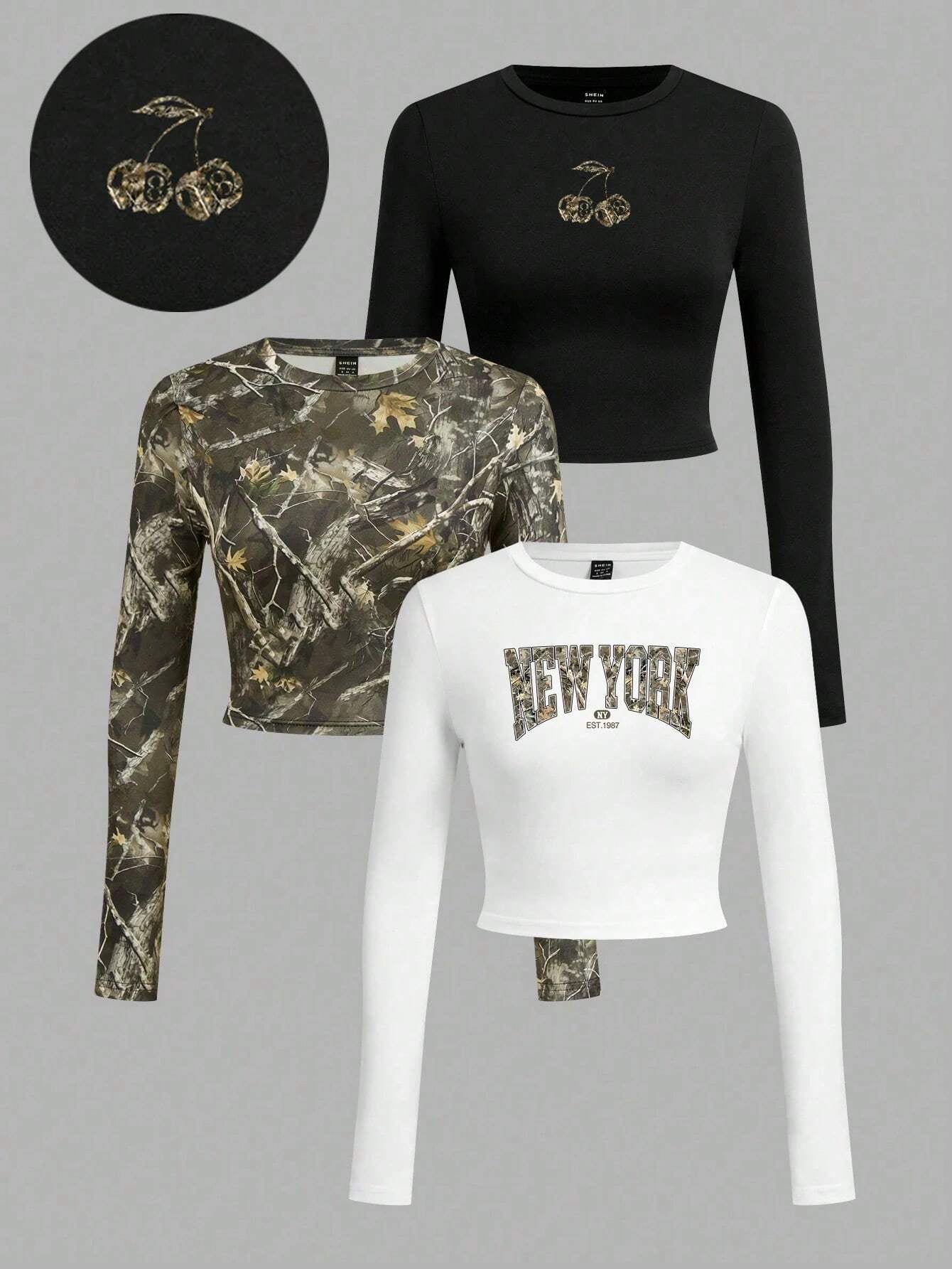 SHEIN Ezwear Multi-Pack Women Versatile Casual Simple Long Sleeve T-Shirt Valentine Day