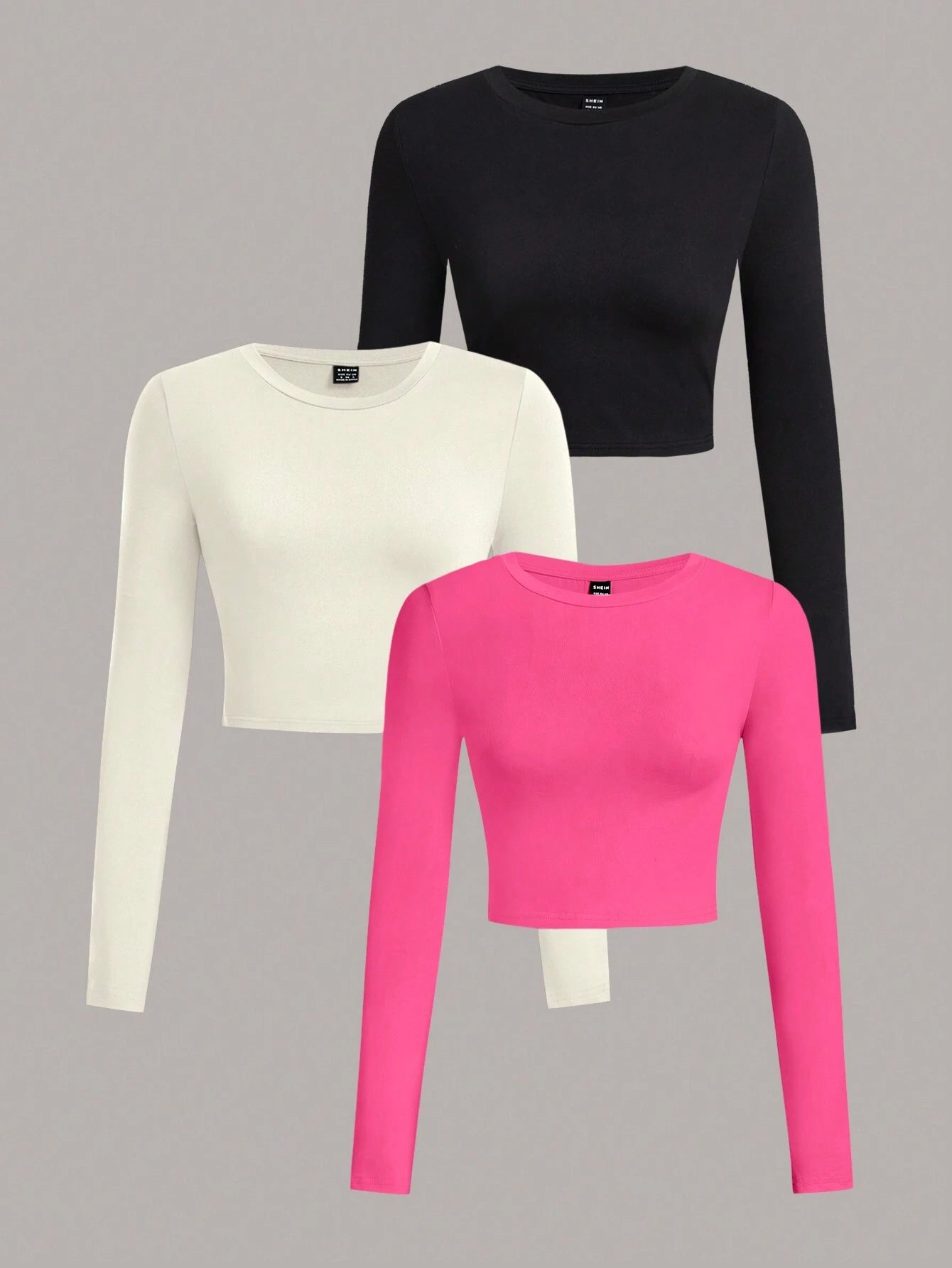 SHEIN Ezwear Multi-Pack Women Versatile Casual Simple Long Sleeve T-Shirt Valentine Day