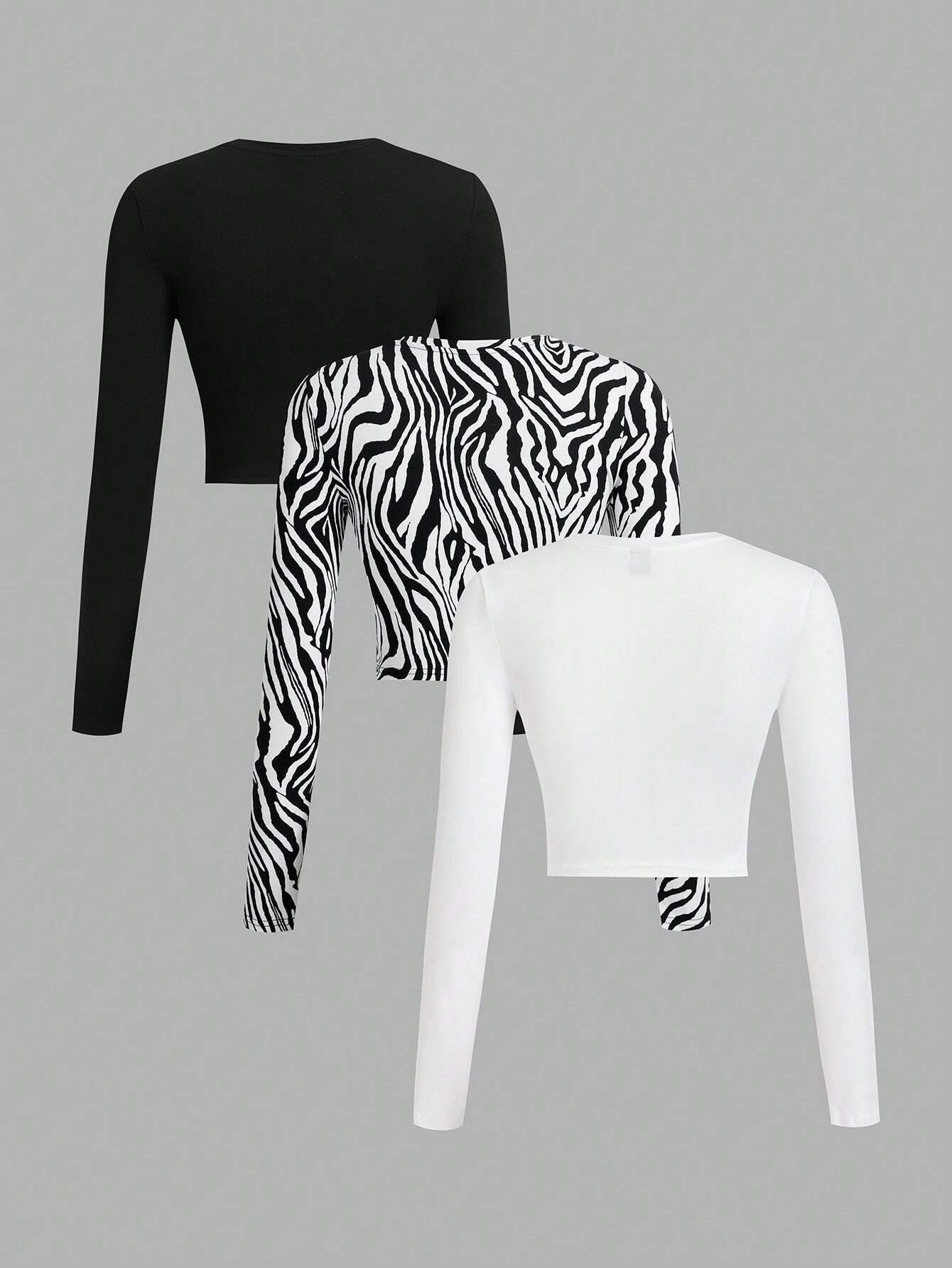 SHEIN Ezwear Multi-Pack Women Versatile Casual Simple Long Sleeve T-Shirt Valentine Day