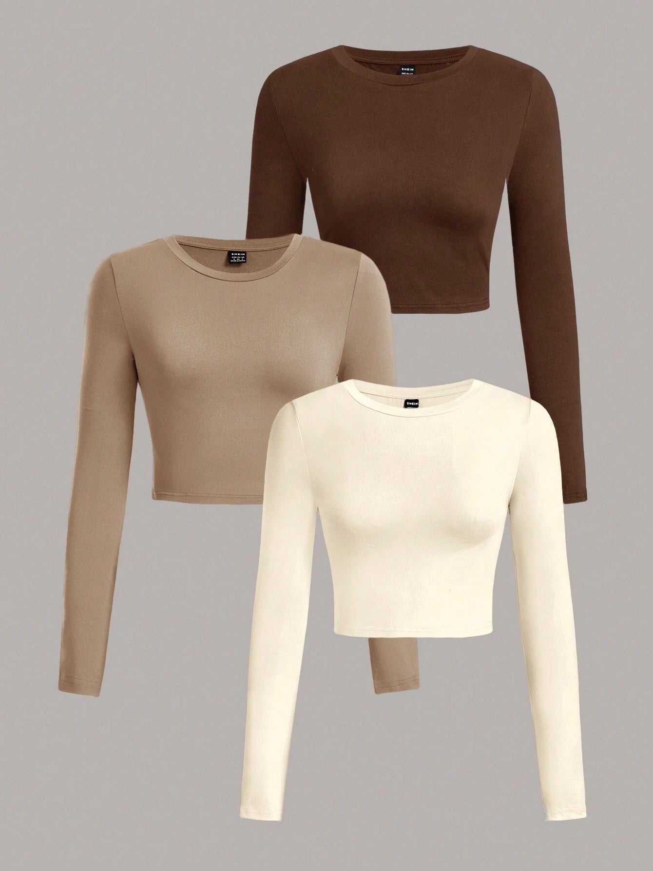 SHEIN Ezwear Multi-Pack Women Versatile Casual Simple Long Sleeve T-Shirt Valentine Day