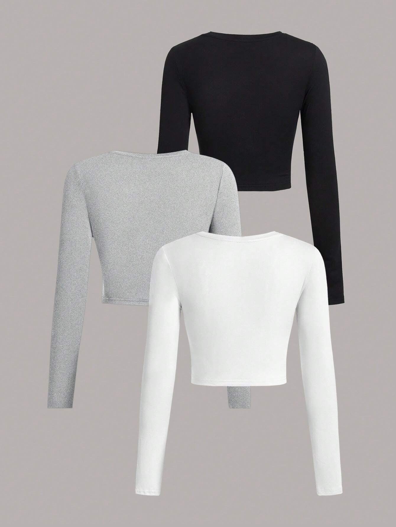 SHEIN Ezwear Multi-Pack Women Versatile Casual Simple Long Sleeve T-Shirt Valentine Day