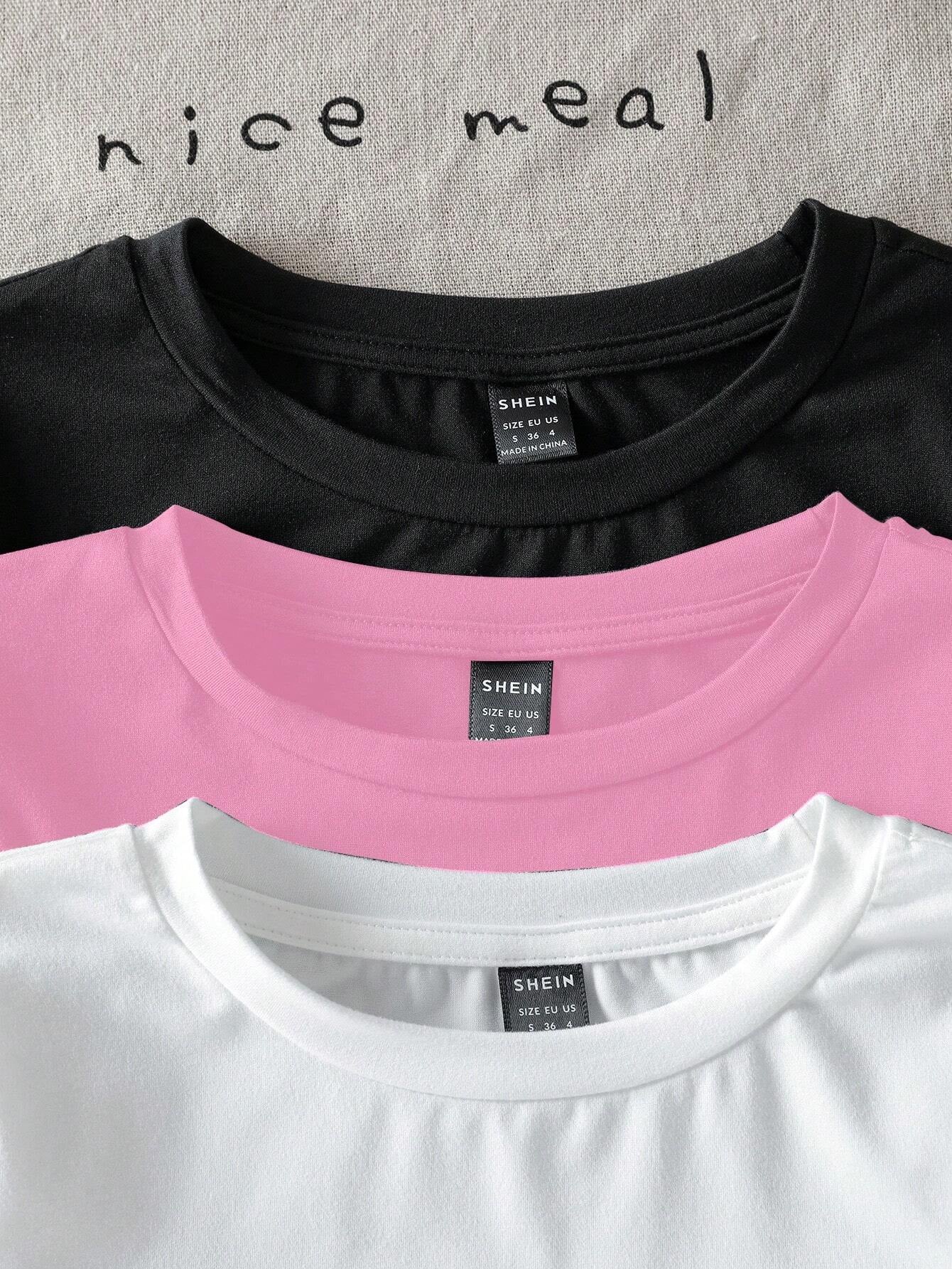SHEIN Ezwear Multi-Pack Women Versatile Casual Simple Long Sleeve T-Shirt Valentine Day