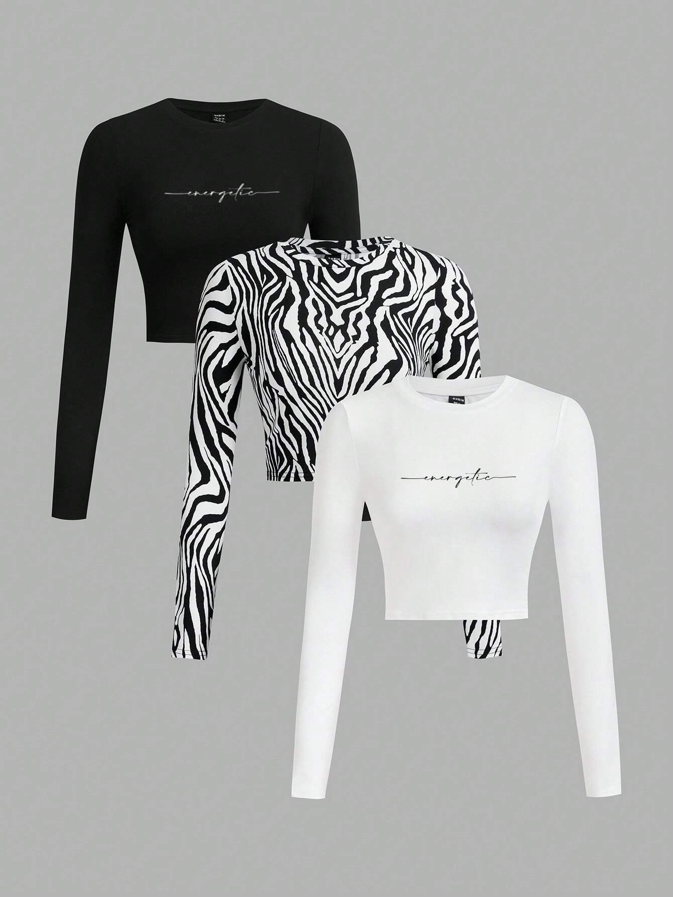 SHEIN Ezwear Multi-Pack Women Versatile Casual Simple Long Sleeve T-Shirt Valentine Day