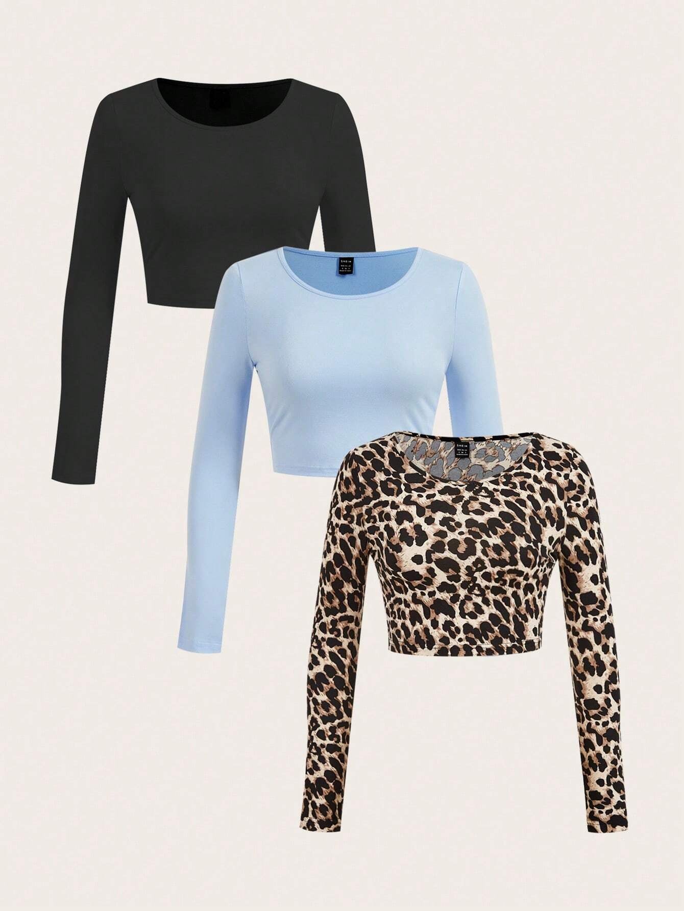 SHEIN Ezwear Multi-Pack Women Versatile Casual Simple Long Sleeve T-Shirt Valentine Day
