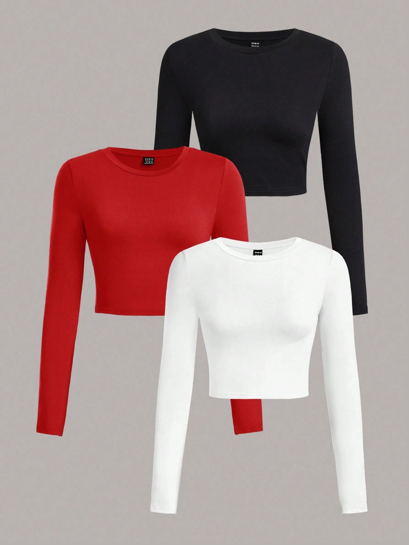 SHEIN Ezwear Multi-Pack Women Versatile Casual Simple Long Sleeve T-Shirt Valentine Day