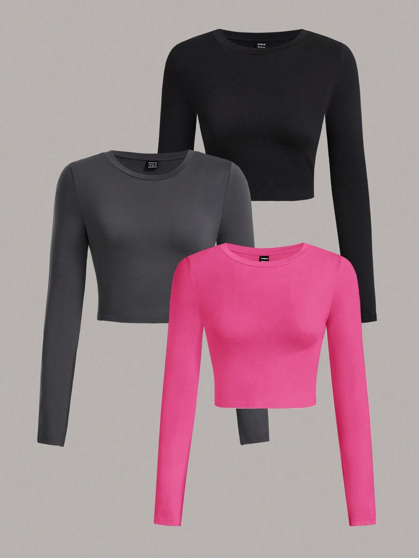 SHEIN Ezwear Multi-Pack Women Versatile Casual Simple Long Sleeve T-Shirt Valentine Day